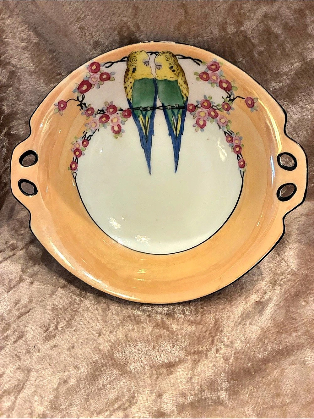 Parakeet Floral Handled Serving Dish